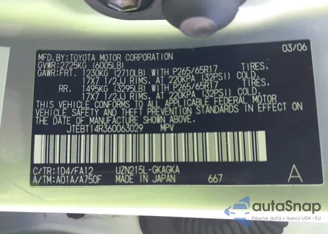 2006 Toyota 4Runner Sr5 V8 из США, поврежденный, VIN JTEBT14R360063029